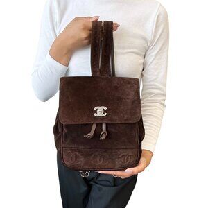 CHANEL Vintage CC Mark Logo Turn Lock Backpack Stitch Brown Silver [106334]